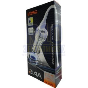 CARREGADOR VEICULAR LELONG LE-527C C/2USB 3.4A