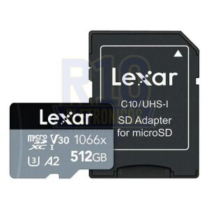 MICRO SD 512GB LEXAR SILVER PLUS 205MB/S A2 U3 V30 4K COM ADAPTADOR