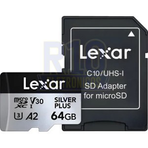 MICRO SD 64GB LEXAR SILVER PLUS 205MB/S A2 U3 V30 4K COM ADAPTADOR