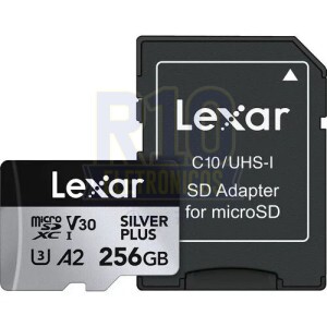 MICRO SD 256GB LEXAR SILVER PLUS 205MB/S A2 U3 V30 4K COM ADAPTADOR