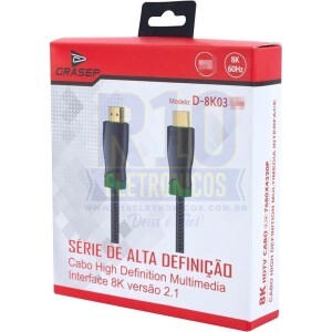 CABO HDMI 8K GRASEP D-8K03 1,5M VERSÃO 2.1 60HZ 