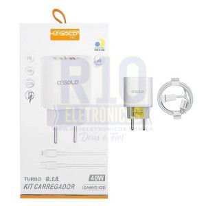 CARREGADOR IPHONE A'GOLD CA40-2/IOS 40W 9.1A TURBO