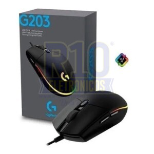 MOUSE COM FIO LOGITECH G203 PRETO LED RGB