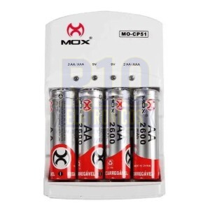 CARREGADOR DE PILHA MOX CP51 C/4 AA