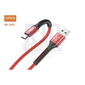 CABO USB TIPO-C KAIDI KD-2501C 3A 1M REFORÇADO