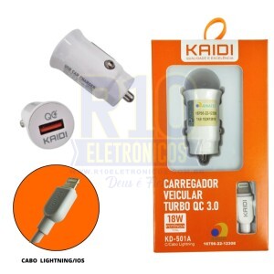 CARREGADOR VEICULAR KAIDI KD-501A IPHONE 18W TURBO