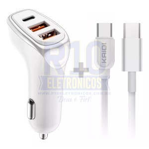 CARREGADOR VEICULAR TIPO-C KAIDI KD-304CC 38W (2USB-A + 1USB-C)