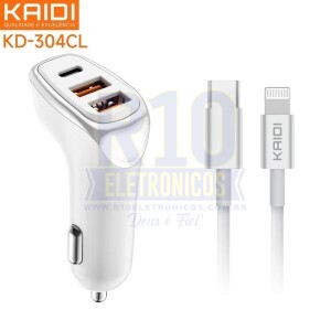 CARREGADOR VEICULAR IPHONE KAIDI KD-304CL 38W (2USB-A + 1USB-C)