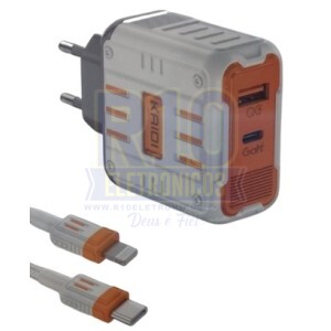 CARREGADOR IPHONE KAIDI KD-693CL 65W TURBO CABO USB-C/LIGHTNING