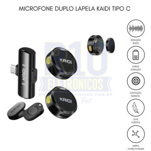 MICROFONE LAPELA SEM FIO KAIDI KMF4-C TIPO-C DUPLO (BOLINHA)