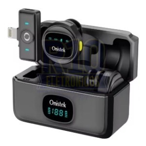MICROFONE LAPELA SEM FIO ONISTEK MC827 DUPLO IPHONE COM CASE DE CARREGAMENTO