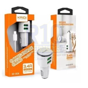 CARREGADOR KAIDI 3.4A VEICULAR KD303A IPHONE 2USB