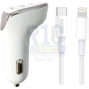 CARREGADOR VEICULAR IPHONE KAIDI KD-304CL 38W (2USB-A + 1USB-C)