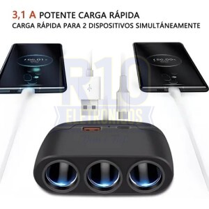 CARREGADOR VEICULAR KAPBOM KA-C205 120W COM 3 ACENDEDOR/1USB-C/1USB-A
