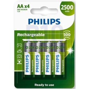 PILHA PHILIPS RECARREGÁVEL C/4 AA 2500MAH R6B4RTU25/97 (1000 RECARGAS)